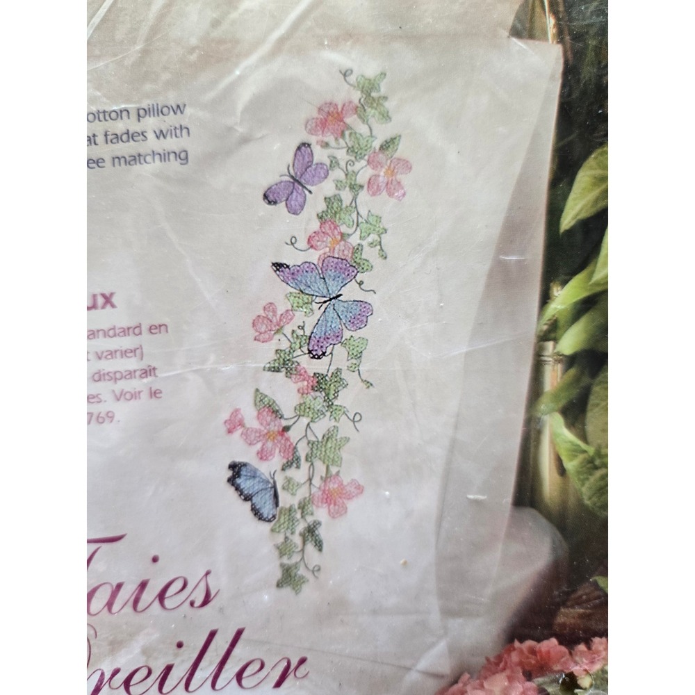 Dimensions Pillow Cases Two Stamped Cross Stitch Butterfly Floral Embroidery - Picture 2 of 5